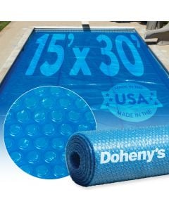 inground pool with blue micro bubble solar reel microbubble close up made in the usa graphic