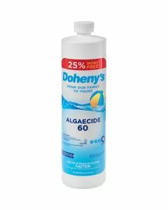 Bottle of Doheny's Algaecide 60, 1 quart size with an additional 8 ounces free, designed for preventing and treating pool algae growth.