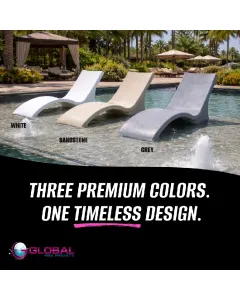 Lady lounging on the In-Pool Lounger with connecting table