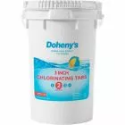 Front side of Doheny’s 3 in chlorine tablet bucket