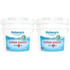 Two 25 lb. buckets of Doheny's Granular Calcium Hypochlorite pool shock, designed for powerful and effective pool sanitization.
