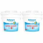 Two 25 lb. buckets of Doheny's Granular Calcium Hypochlorite pool shock, designed for powerful and effective pool sanitization.