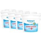 Four 25 lb. buckets of Doheny's Granular Calcium Hypochlorite pool shock, designed for powerful and effective pool sanitization.