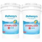 Doheny's Pool Stabilizer showing two buckets of 100% cyanuric acid to increase the effectiveness of your pool chlorine.