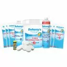 Doheny's Budget Value Pack of Chemicals to get you through pool season while saving money! Shows Doheny's 3 in Chlorine Tablets version pack.