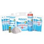 Doheny's Budget Value Pack of Chemicals to get you through pool season while saving money! Shows Di-Chlor Chlorinating Granular version pack.