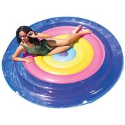 Lady floating on the round Intex Rainbow Fiesta Island Float