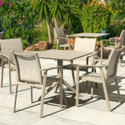View of Compamia Pacific 5 Piece Resin Outdoor Living Set in Taupe on patio