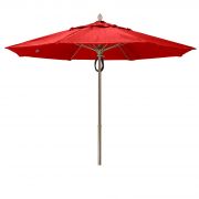 Fiberbuilt 11 ft Acrylic Market Push Up Umbrella, 2 Piece Champagne Bronze Aluminum Pole, Cardinal Red Canopy