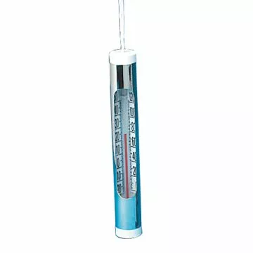 Pentair Chrome Pool Thermometer with silver-tone finish, durable construction, and easy-to-read temperature scale with attached 3-foot cord