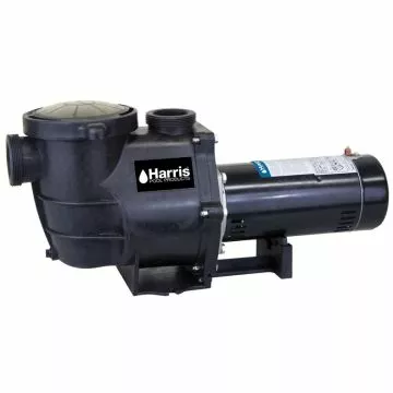 Side view of the Doheny's Harris H1572748 ProForce Inground Pool Pump, 115/230V, 1.5 HP (1.35 THP), showing the black pump body, strainer basket, and Harris Pool Products branding.