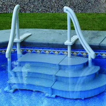 Lifestyle image of Confer complete CURVE in-pool step system including base step and add-on.