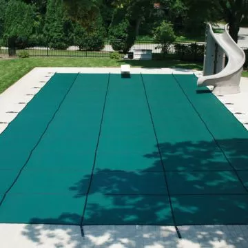 Doheny's 15 Year Mesh Safety Cover for 20x40 ft Rectangular Pool with 4x8 ft Left Step Flush, Green