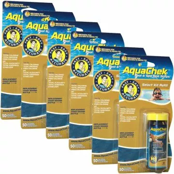 AquaChek Select Refill (50) for Free Chlorine, Total Chlorine, Total Bromine, Total Alkalinity, Total Hardness, Cyanuric Acid (Stabilizer) & pH, 6 Pack