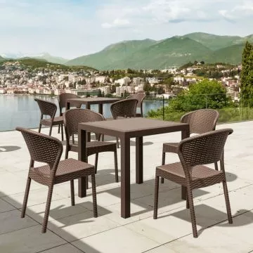 Compamia Daytona 5 Piece Wickerlook Square Patio Dining Set, Brown