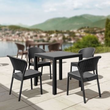 Compamia Daytona 5 Piece Wickerlook Square Patio Dining Set, Dark Gray
