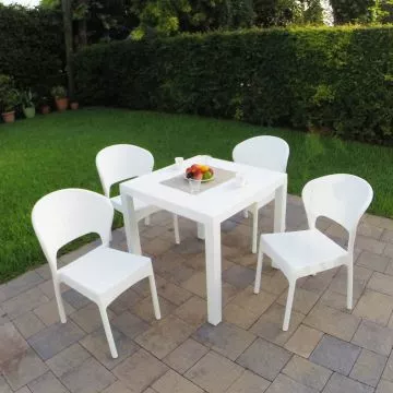 Compamia Daytona 5 Piece Wickerlook Square Patio Dining Set, White