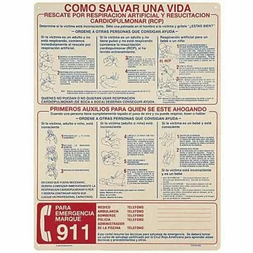 Poolmaster Saving-A-Life CPR Safety Sign 18x24 in, Spanish