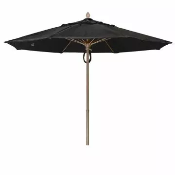 Fiberbuilt 11 ft Acrylic Market Push Up Umbrella, 2 Piece White Aluminum Pole, Black Canopy