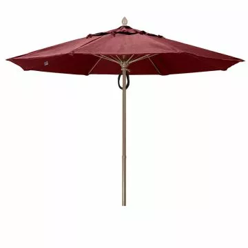 Fiberbuilt 11 ft Acrylic Market Push Up Umbrella, 2 Piece Champagne Bronze Aluminum Pole, Burgundy Canopy