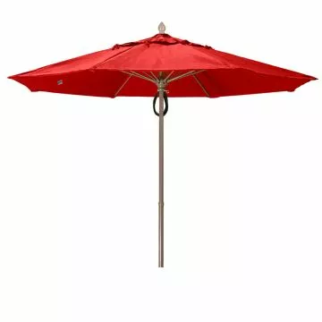 Fiberbuilt 11 ft Acrylic Market Push Up Umbrella, 2 Piece Champagne Bronze Aluminum Pole, Cardinal Red Canopy