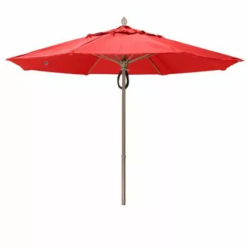 Fiberbuilt 11 ft Acrylic Market Push Up Umbrella, 2 Piece White Aluminum Pole, China Red Canopy