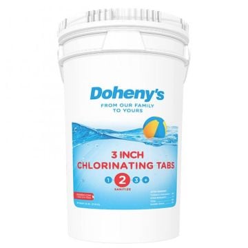 Front side of Doheny’s 3 in chlorine tablet bucket, chlorine tabs, chlorine tablets