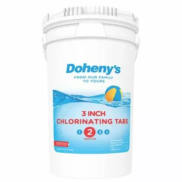 Front side of Doheny’s 3 in chlorine tablet bucket, chlorine tabs, chlorine tablets