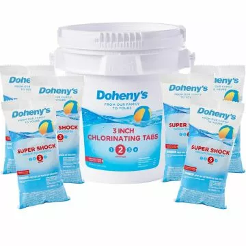 Doheny's Shock Chemical Bundle #1 with (6) 1-lb super shock bags and (1) 10-lb chlorine 3 inch tabs bucket