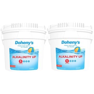 Two buckets of Doheny's Alkalinity Up - 100% sodium bicarbonate to safely raise your pool's alkalinity levels.