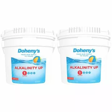 Two buckets of Doheny's Alkalinity Up - 100% sodium bicarbonate to safely raise your pool's alkalinity levels.