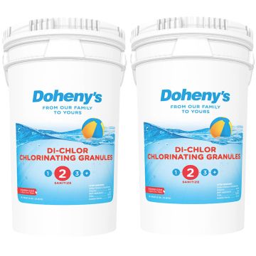 Two buckets of Doheny's Di-Chlor Chlorinating Granules - sanitize your pool quickly