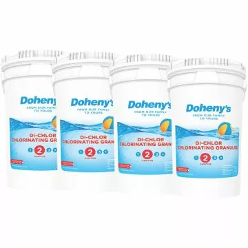 Doheny's Di-Chlor Chlorinating Granules four buckets for 200 lb of chlorine granules. 