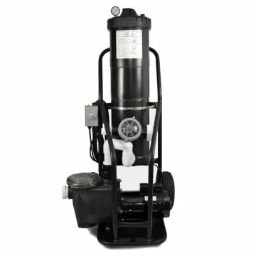 Advanced Portable Pool Vacuum System with Blue Housing and Mounted Wheels