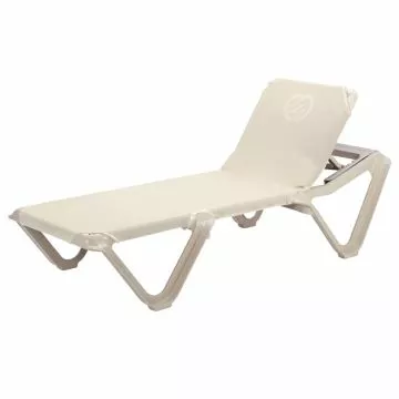 Grosfillex Nautical Canvas Sling Chaise Lounge, Sanstone Frame / Khaki Sling