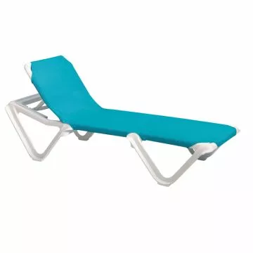 Grosfillex Nautical Canvas Sling Chaise Lounge, White Frame / Turqouis Sling
