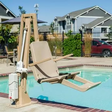 Side view of SR Smith MultiLift2 Pool Lift with Anchor in taupe