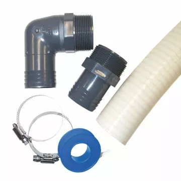Doheny's Pump to Filter Plumbing Kit | 2 Clamps | 3' Hose | 1 Elbow | 1 Adapter 1.5" | 1 Roll of Teflon Tape