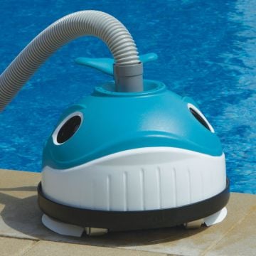 Hayward Wanda Whale Above Ground Pool Cleaner - on patio next to pool