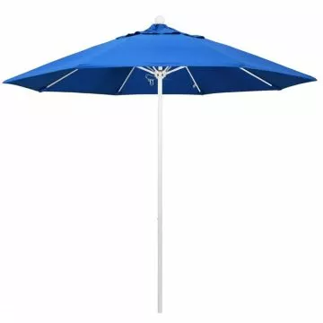 View of California Alto 9 ft Market Push Up Umbrella Olefin Fabric, 2 Piece White Aluminum Pole in Royal Blue