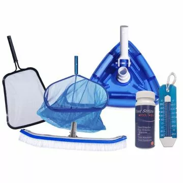 Doheny's Above Ground Maintenance Kit, Commercial Grade Rake, Commercial Grade Skimmer, Super Deluxe Brush, Deluxe Clear Vacuum, Jumbo Thermometer, 5-In-1 Test Strips
