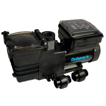 Front view of Doheny's Pool Pro Plus Inground Variable Speed Pump with all its connecting parts