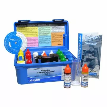Taylor 2000 Service Complete Salt Water Test Kit, Alkalinity/Chlorine (high range), FAS-DPD/CYA/Hardness/NaCl/pH
