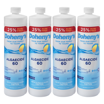 Image of (4) 1-quart bottles of Doheny's Algaecide 60, designed for powerful algae prevention and treatment.