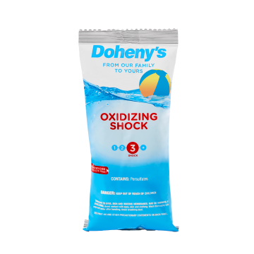 Doheny's Oxidizing Shock 1 lb Bag contains 42% potassium monopersulfate and is safe for all pool surfaces.