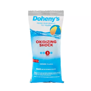 Doheny's Oxidizing Shock 1 lb Bag contains 42% potassium monopersulfate and is safe for all pool surfaces.