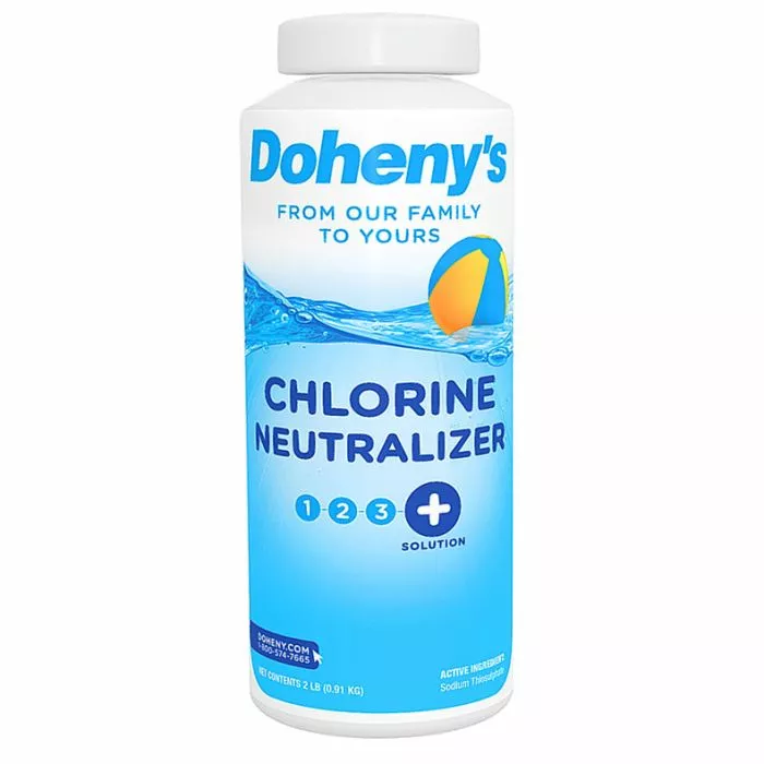 Bottle of Doheny's Chlorine Neutralizer, 2 lb. - the fastest way to reduce chlorine levels in your pool. Bottle of Doheny's Chlorine Neutralizer, 2 lb. - the fastest way to reduce chlorine levels in your pool.