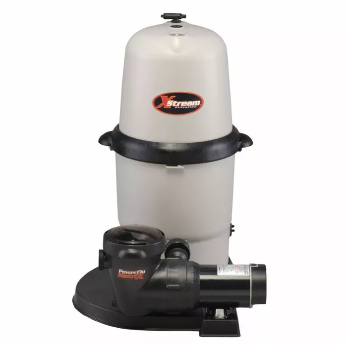 Hayward XStream above ground pool cartridge filter system with 1.5 HP PowerFlo Matrix pump, featuring large-capacity tank (150 square foot) and durable base