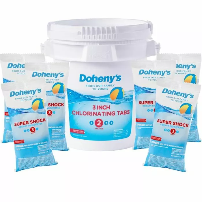 Doheny's Shock Chemical Bundle #1 with (6) 1-lb super shock bags and (1) 10-lb chlorine 3 inch tabs bucket