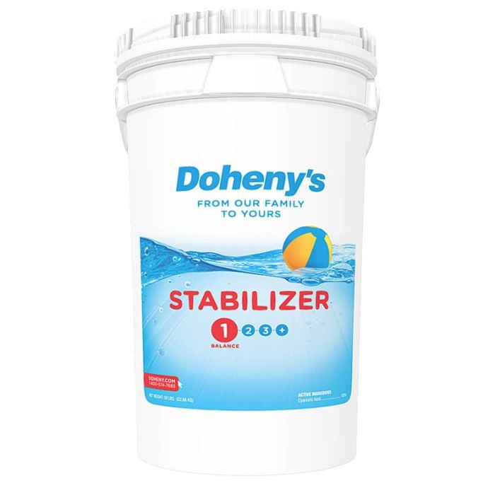 Doheny's Stabilizer 50 lb bucket - 100% cyanuric acid to increase chlorine effectiveness in your pool. Doheny's Stabilizer 50 lb bucket - 100% cyanuric acid to increase chlorine effectiveness in your pool.